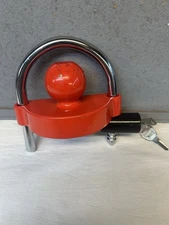 Used RED Trailer Hitch Lock / Coupler Ball Lock / Anti-Theft / Great Shape!