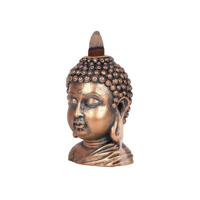 Buddha Kopf Rückfluss Räuchergefäß 9 cm - Bronze-Effekt Wasserfall Raucheffekt