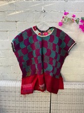 Vintage Red  Turquoise Embroidered Guatemalan Huipil handwoven EH 
