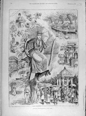 Original alter antiker Druck 1891 Wetter Erinnerungen Skizzen Regen Regen 19.