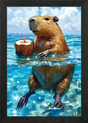 Capybara enjoy a coconut drink i Gerahmtes Wandbild Poster Leinwanddruck Bild