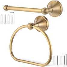 2 Pieces Antique Hand Towel Holder and Toilet Paper Holder Set, Brass Towel
