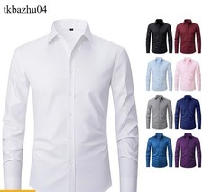 Men's Dress Shirts Formal Business Long Sleeves Elastic Casual Dress Shirts Tops