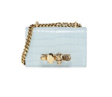 NWT Alexander McQueen Mini Jeweled Blue Croc-Embossed Leather Satchel Bag Purse