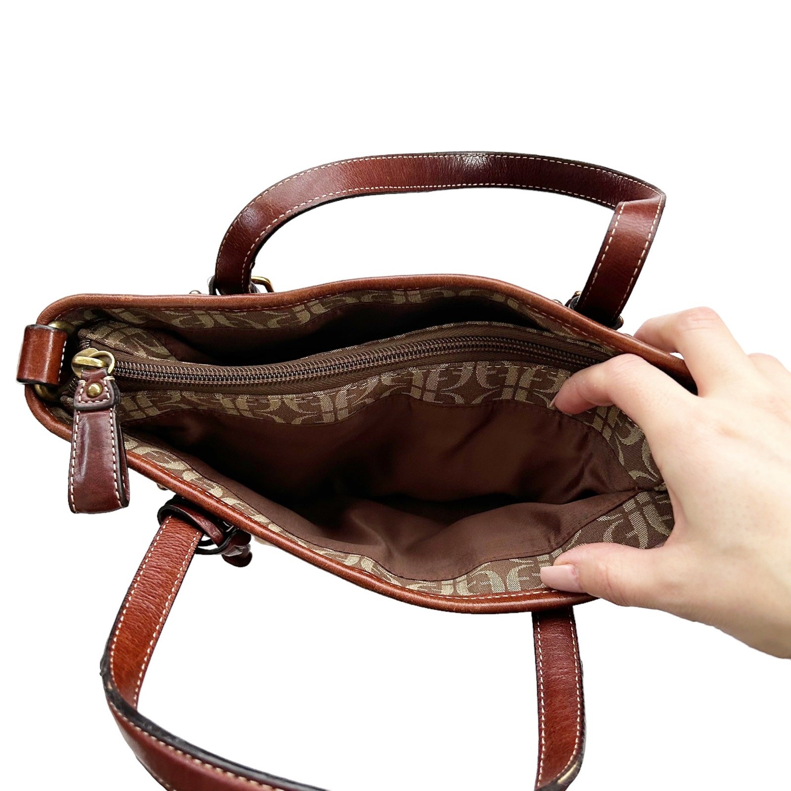 Fossil Brown Tan Patchwork Handbag - image 5