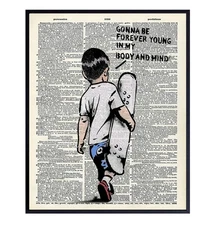 Banksy Skateboard Motivational Upcycled Dictionary Wall Art - Inspirational G...