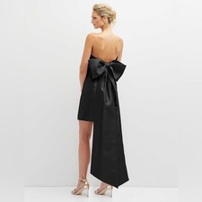 ALFRED SUNG Aster Strapless Mini Dress Oversized Bow Size 10 Black Satin Twill