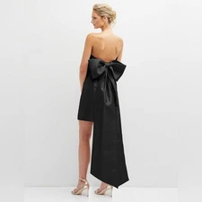 ALFRED SUNG Aster Strapless Mini Dress Oversized Bow Size 10 Black Satin Twill