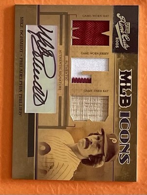 2005 Prime Cuts MLB Icons Material Trio Prime #MLB30 Mike Schmidt A-B-H-J /10