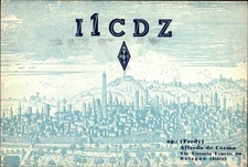 QSL radio card I1CDZ 1955 Bologna Italy Alfredo de Cerma City scape