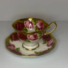 Royal Albert Heavy Gold Old English Rose Tea Cup and Saucer Set