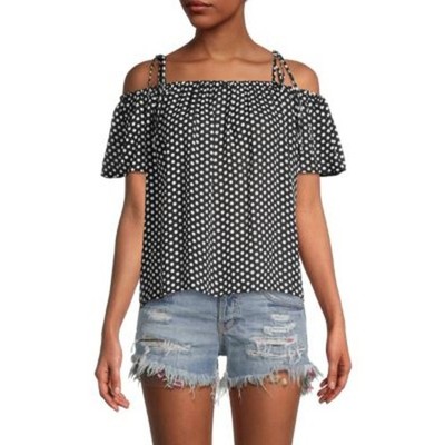 MILLY Eden Printed Silk Polka Dot Off Shoulder Top 