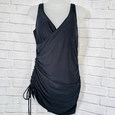 Beyond Control Women's Solid Black V-Neck Adjustable Swimdress Swimsuit Size 14