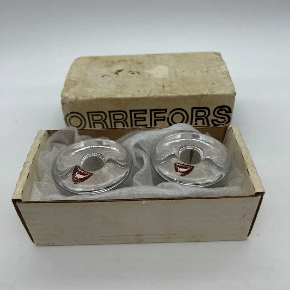 Candelabro Orrefors Cristal Par Puck Firmado Redondo En Caja Foto 4 de 4