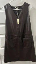 Max Studio London Faux Suede Brown Jumper Dress With Pockets Sleeveless Size Sm