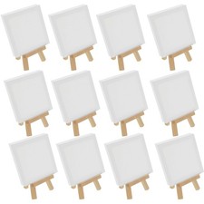 12pk 5" x 5" Stretched Canvas, 8" Natural Wood Display Easel Kit, Artist Stand