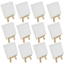 12pk 5" x 5" Stretched Canvas, 8" Natural Wood Display Easel Kit, Artist Stand