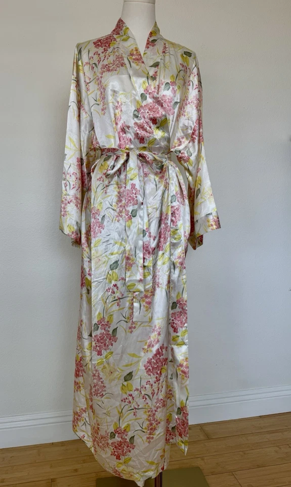 VINTAGE Mystique Intimates Largo Satinado Floral Bata Kimono Envolvente Cinturón Para Mujer’s Foto 2 de 4