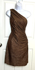 Lauren Ralph Lauren Bronze Metallic One Shoulder Dress w/Ruching- size 10