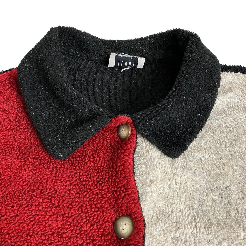 Chaqueta Suéter Vintage TEDDI Mujer 2X Rojo Bloque de Color Botón Cazadora Acogedora Y2K Años 90 Foto 4 de 4