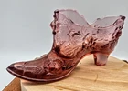 Vintage Fenton Art Glass Slipper Shoe Pink Cabbage Rose