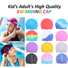 Kid AdutSwimming Hat Durable Elastic Silicone Pool Beach Swim Head Cap Summer UK