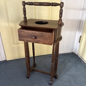 Vintage One Drawer Wooden Smoke Stand with Cutout for Inserting Ashtray
