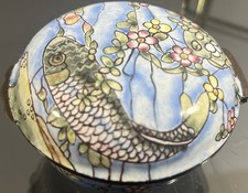 Vintage Chinese Canton Koi Fish 2 1/2” Cloisonné Trinket Box