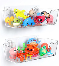 Bath Toy Storage Holder for Bathtub, Clear Acrylic Bath Toy Organizer with Drain