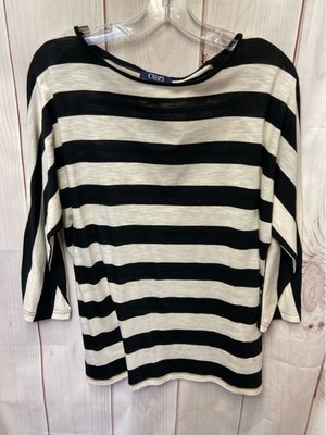 Chaps Women's Size M White & Black 3/4 Sleeve Top