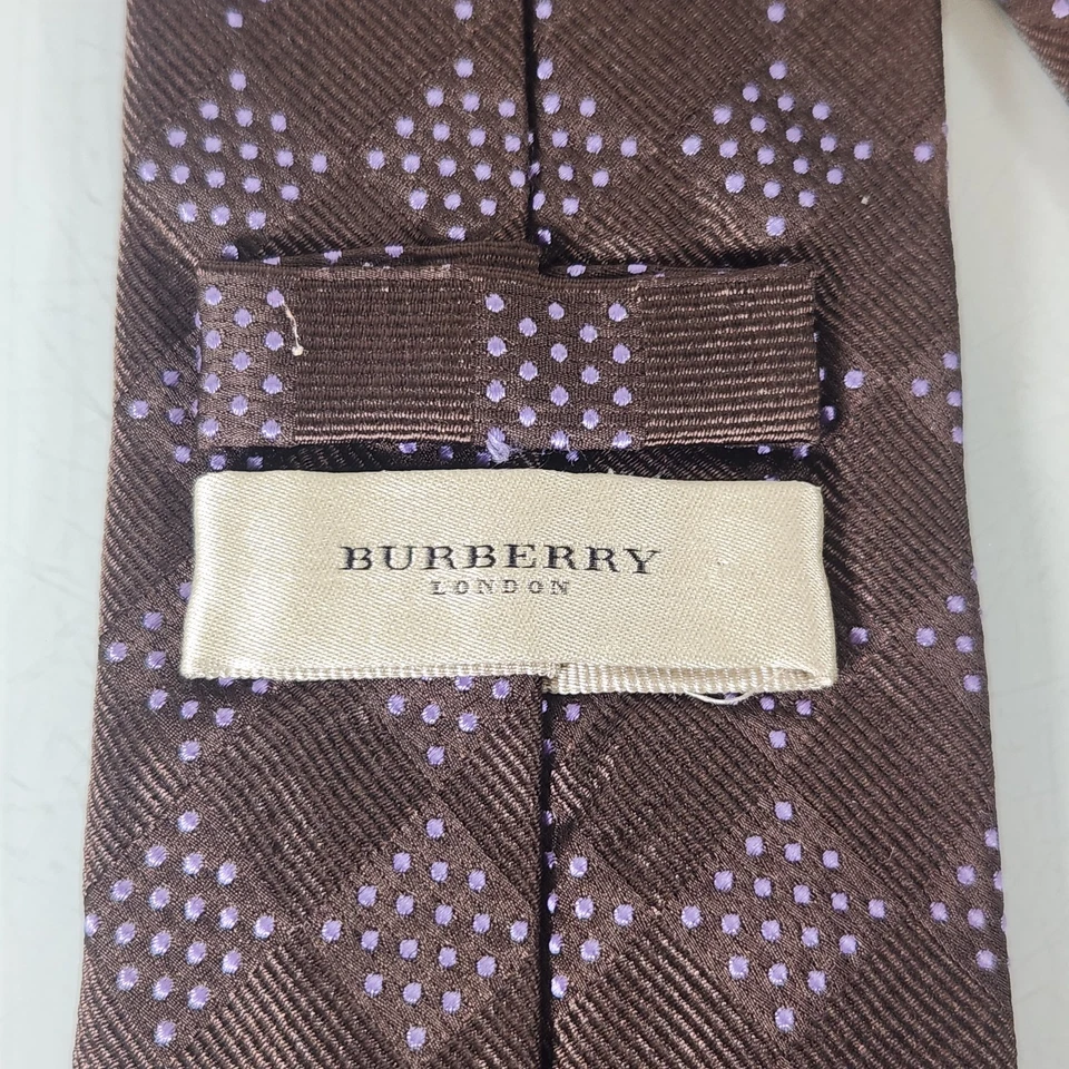 Галстук Burberry London коричневый с фиолетовым пунктирным клетчатым шелковым вырезом - Изображение 3 из 4