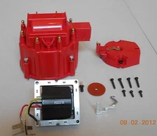 RED HEI Distributor Cap, Coil Cover & Rotor Kit and 65,000 Volt Coil GM-CHEVY