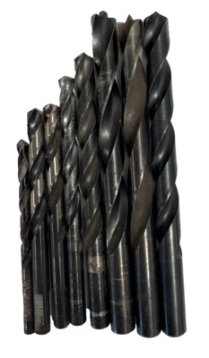 ASSORTED LOT OF 8, BLACK OXIDE FINISHED DRILL BITS, STEEL MATERIAL