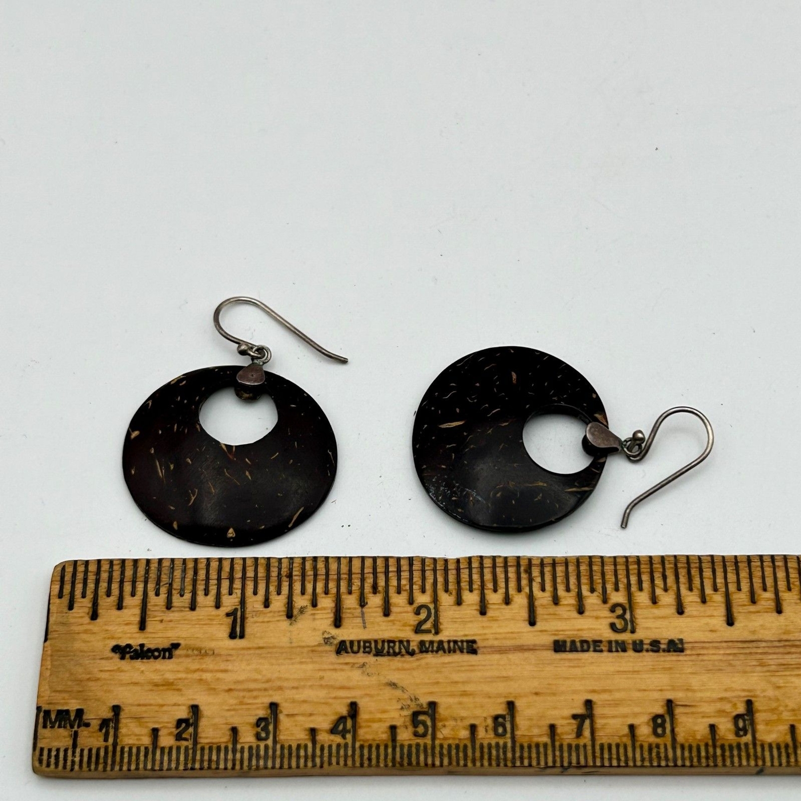 Coconut Shell Disk Earrings with Sterling Silver … - image 4