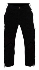 Men's Bootcut Buckskin Suede Leather Western Hippy Fringes Pants Black WBP-102
