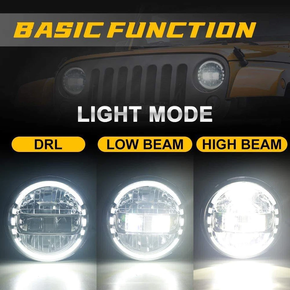 Pair 7'' H4 LED Headlights For Jeep Wrangler JK LJ TJ Hi/Lo Beam DRL Projector - Image 3 of 4