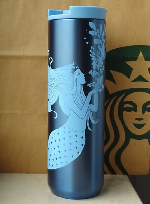 Starbucks Tumbler Stainless Steel Europe Siren Mermaid Blue 16oz