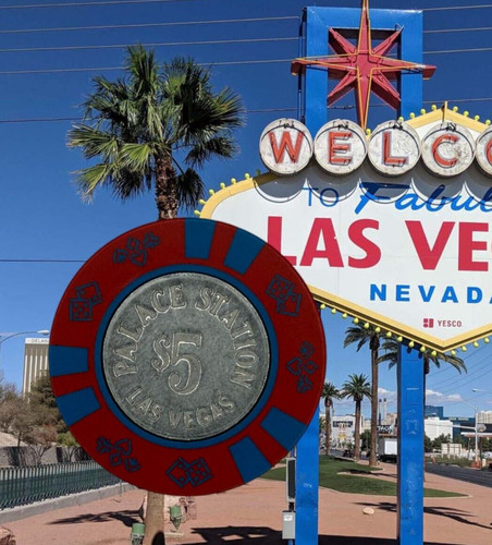PALACE STATION CASINO LAS VEGAS $5 COIN INLAY 1984