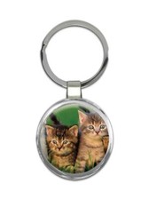 Cat : Gift Round Keychain Cute Animal Kitten Funny Friend