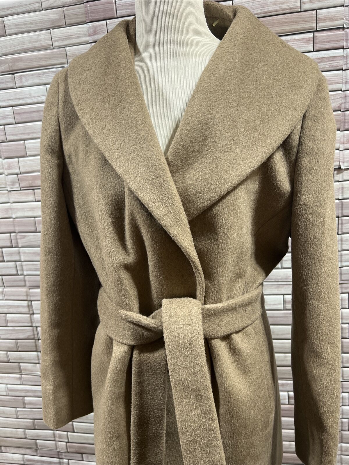Calvin Klein Womens Large Brown Wool Blend Belted Shawl Collar Pea Coat |  eBay