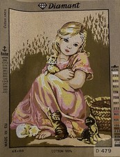 needlepoint canvas 45x60 Cm Girl With Kittens Canvas Only Gobelin L
