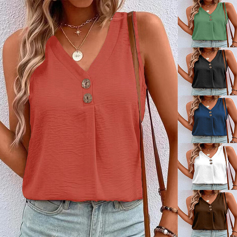 Women V-Neck Sleeveless Tank Vest Casual Summer Blouse Tee Tops