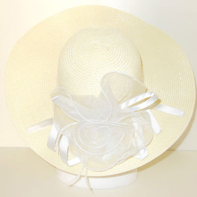 Cappello Cerimonia elegante donna Falda Larga bianco panna paglia