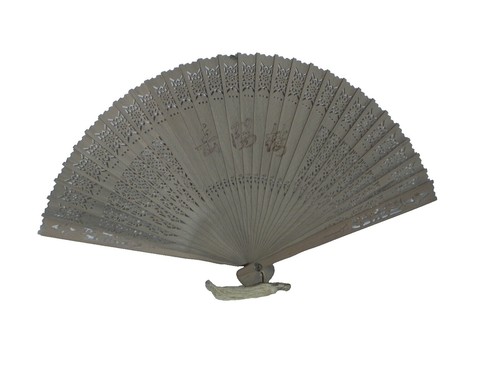 Chinese Wooden Hand Fan Hand-Painted & Carved Decorative with Box