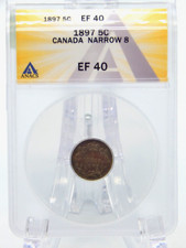 1897 CANADA 5ANACS Graded 5 CENT Coin EF40 'Narrow 8'  (BT-296)