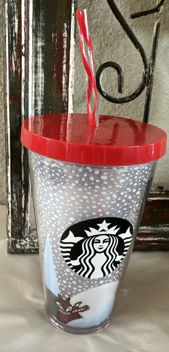Starbucks Grande Cold Cup Tumbler W/Straw Snow with Fox Winter