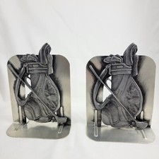 Golf Bag  Clubs Bookends Vintage Metzke 1985 Metal One Pair