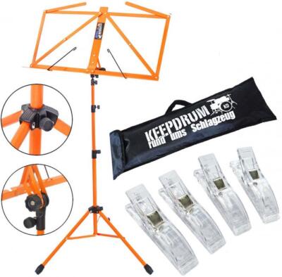 keepdrum MUS3OR Notenpult Orange + 4 Notenklammern