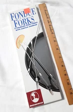4 Roshco Fondue Forks  Stainless Steel Lucite Acrylic Handles 10" NIB