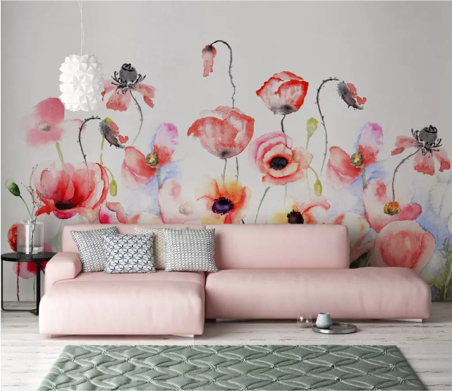 3D Watercolor Poppies 11174NA Wallpaper Wall Mural Removable Self-adhesive Fay